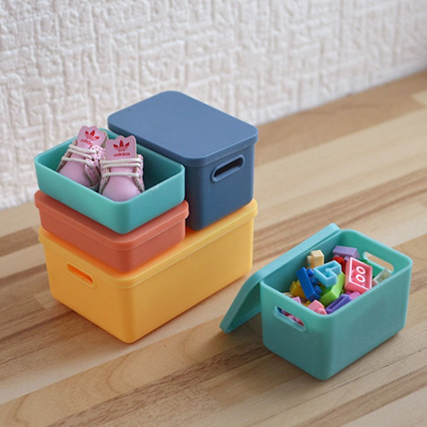 6kpl/ set Mini Storage Box Nukkekodin lelusäiliö VAALEENSININEN light blue