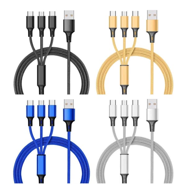 3-i-1 Hurtig USB Opladerkabel til Telefon SØLV Silver