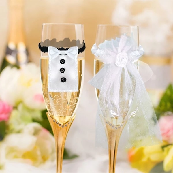 Brud og brudgom Vinkopper Wraps Champagne Glass Flasker Deksel