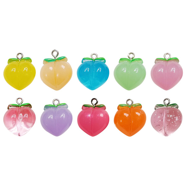 10 stk Peach Flat Resin Charms Anheng Peach Charms Fruit 10