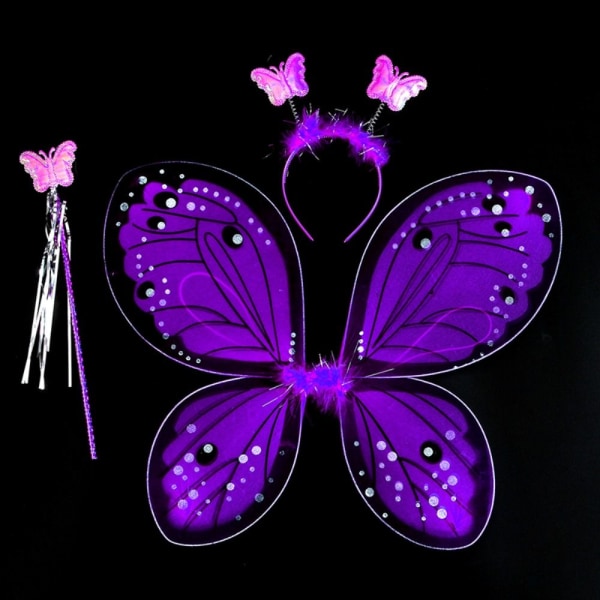 Lasten pukurekvisiitta Butterfly Wings -setit PURPLE 3 KPL/ SET Purple 3Pcs/set-3Pcs/set