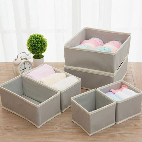 6 Stk/Sæt Stof Opbevaringsboks Tøj Organisation Skuffe BEIGE beige
