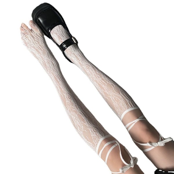 1 par Spets Split Toe Strumpor Strappy Nätstrumpor VIT White