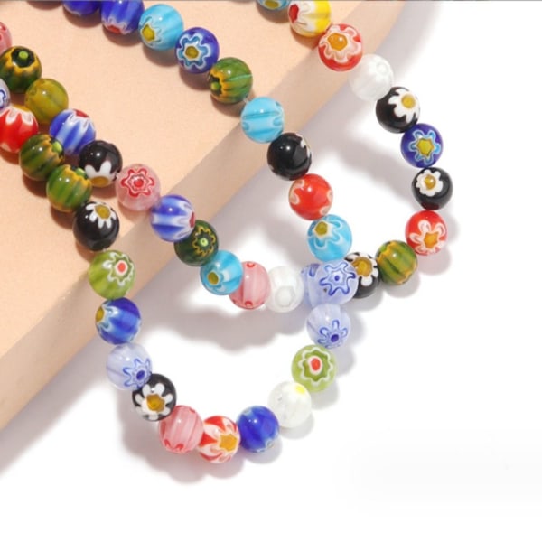3 tråder Ca 144stk Runde kuleperler Glassperler Millefiori