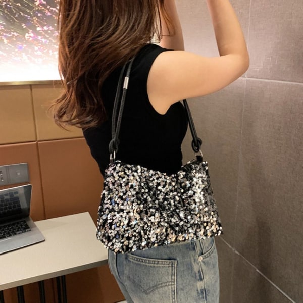 Sequin håndtaske Enkel skulder underarm taske SORT black