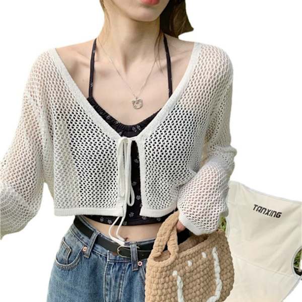 Strikket cardigan Løst Damesjal HVID White