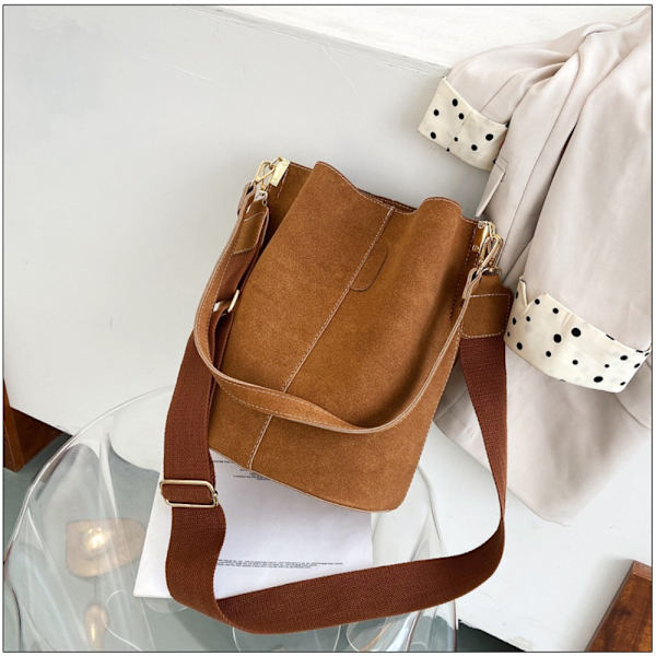 Minimalistisk Bucket Bag Håndholdt Skuldertaske SORT Black