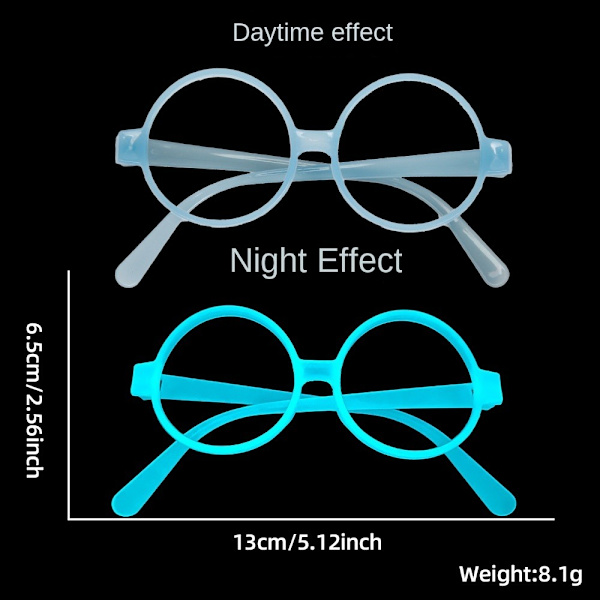 5stk Lysende Briller Gløde Briller LYSEBLÅ RUNDE light blue round-round