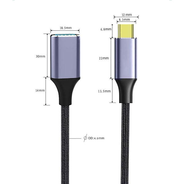 Type-C– USB 3.0 A kaapelin jatkojohto 1,5 M 1.5m