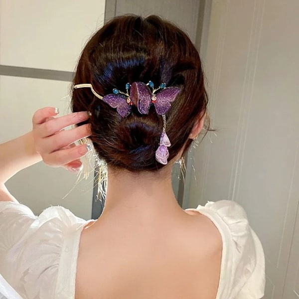 Butterfly Fringe Hair Clip Hiusneula PURPLE purple