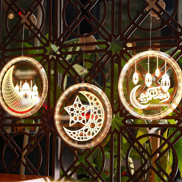 Eid Mubarak Måne og Stjerne Lysdekorasjon LED Sugkopplys