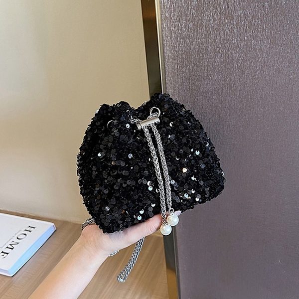 Chain Sequin Olkalaukku Iltajuhlalaukku MUSTA Black
