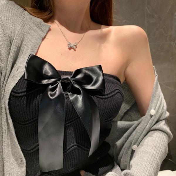 Sløyfe Stroppeløs Camisole Ermeløse topper HVIT White