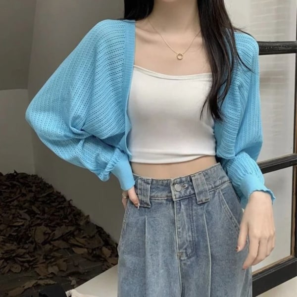 Aurinkovoide Crop Knit Cardigan Ohut neuletakki SININEN Blue