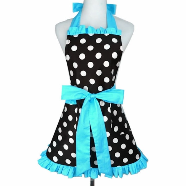 Söt Polka Dot Förkläde Förkläde med fickor BLÅ blue