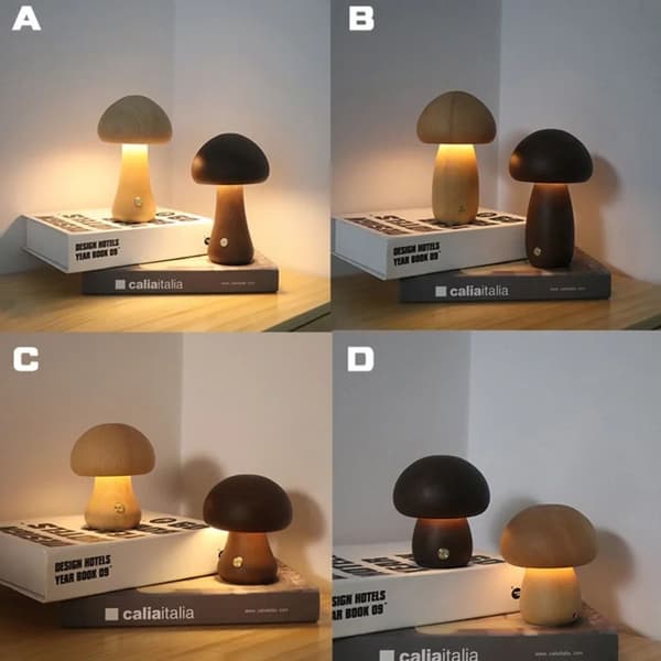 Nattlampe i tre med soppform for soverom 2 2 2