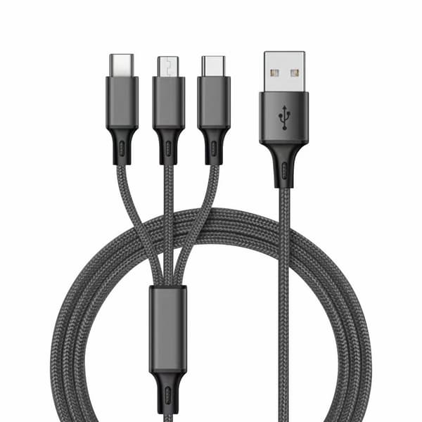 3-i-1 Hurtig USB Opladerkabel til Telefon SØLV Silver