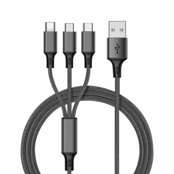 3-i-1 snabb USB laddningskabeltelefonladdare SVART Black