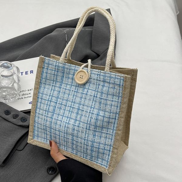 Handväska av linnetyg Handväskor för kvinnor BLÅ KNAPPSTIL KNAPP Blue Button style-Button style