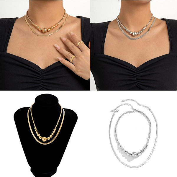 Metal Snake Bone Chain Halskæde Rund Bead Chain Halskæder GULD Gold