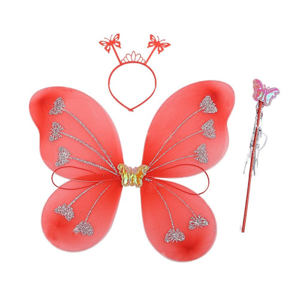 3st/ set Barnfjärils pannband Vingar Princess Kostym Set RÖD Red