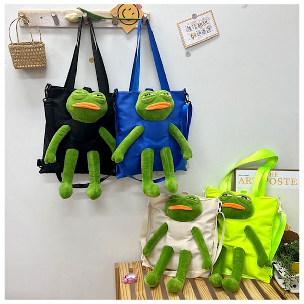 Stor kapasitet Lerret Tote Bag Fashion Sad Frog Plysjdukke blue