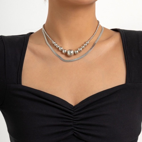 Metal Snake Bone Chain Halskæde Runde Bead Chain Halskæder Silver