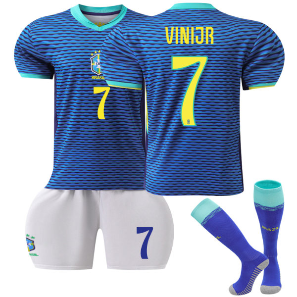 24-25 Brasilien Borta Barn Fotbollströjor Set Fotbollskläder nr 7 Vinicius VINI JR 20