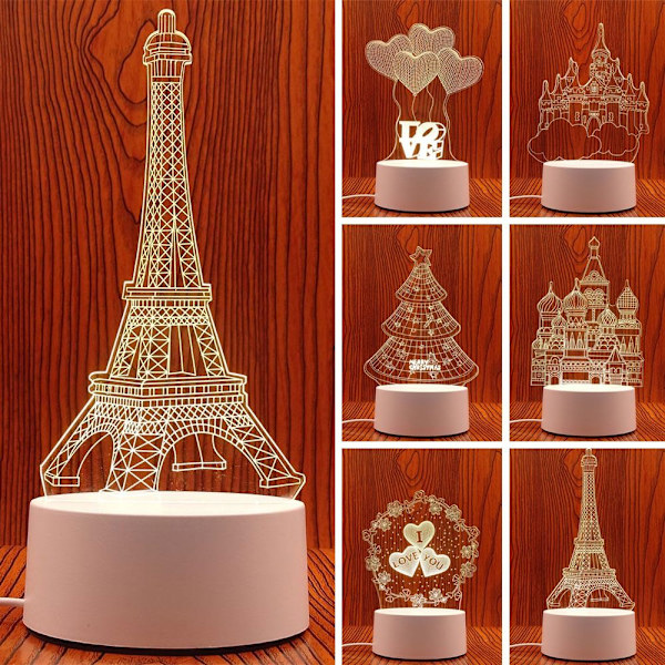 3D Illusion Night Light LED Neon-skiltlampe 3 3 3