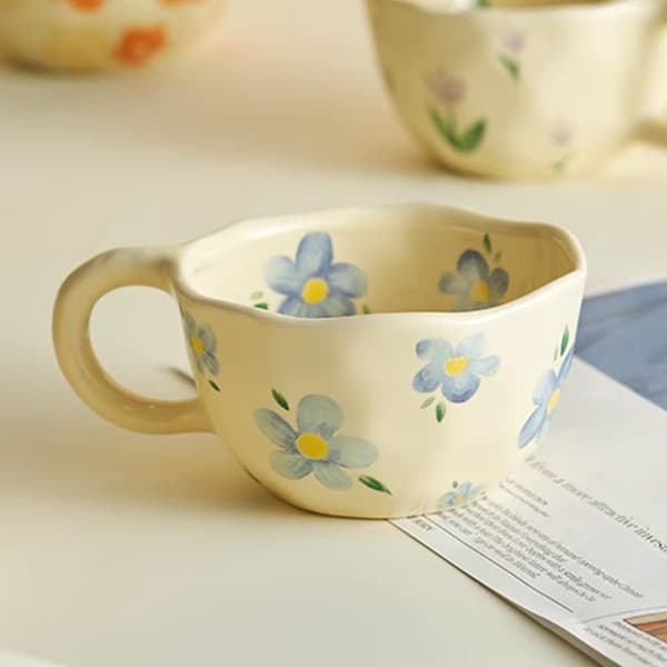 Kaffekoppar Havregrynsfrukostmugg BLÅ BLOMMA BLÅ BLOMMA Blue flower