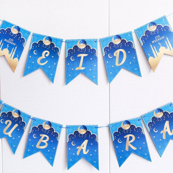 Vægbaggrund Blå Banner Eid Mubarak
