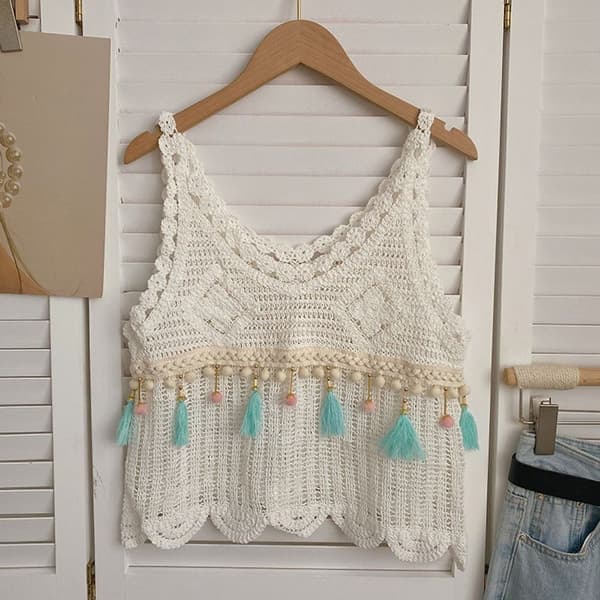 Vest til kvinder med kvaster HVID White