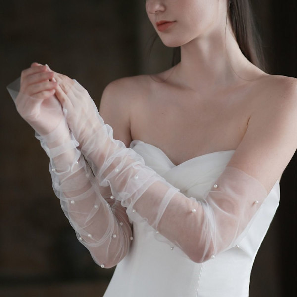Bryllupshandsker Tulle Bride Handsker Kvinders Mesh Fingerløs White
