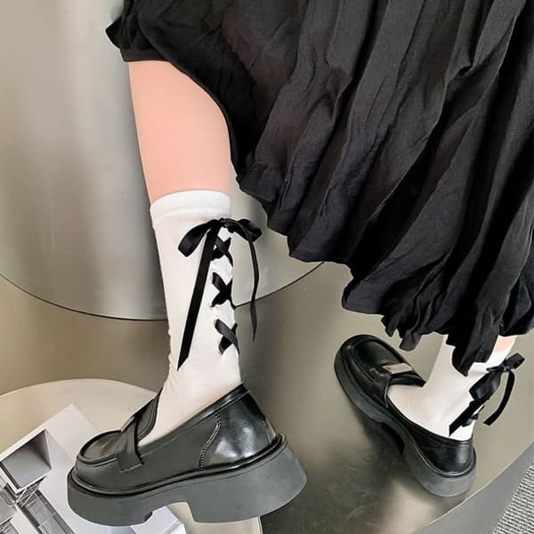 Fluga Lolita Strumpor Tunna Dam Båge Strumpor VIT White