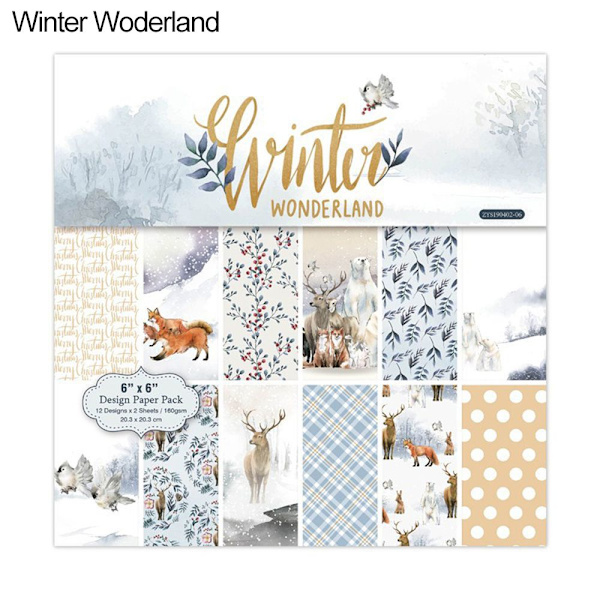 24 ark 6"X6" papirblokk Vintertid Mønstret VINTER winter woderland