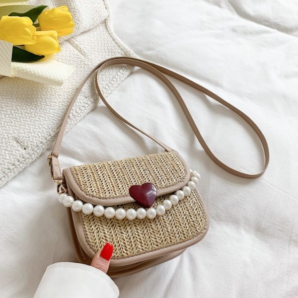 Vävd väska Single Shoulder Crossbody-väska KHAKI khaki
