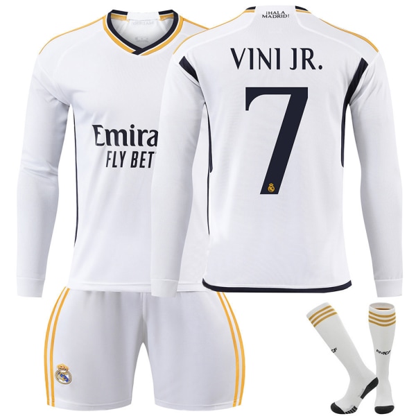 2023-2024 Real Madrid hjemmefotball for barn Langermet trøye nr. 7 Vinicius Junior 24