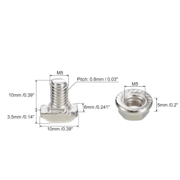 20 kpl T-aukolla pudotettava pultti M5 kuusikulmainen set M5x10mm20pcs/Set