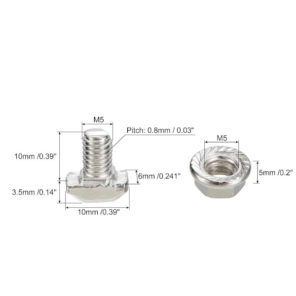 20 STK T Slot Drop-in Bolt M5 Sekskant Flangemøtrik Sæt M5x10mm20pcs/Set