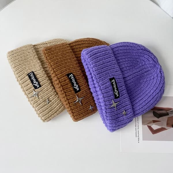 Bokstav Strikket Lue Ullcaps BEIGE Beige