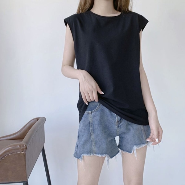 Ärmlös T-shirt Dam Lös väst SVART L black L