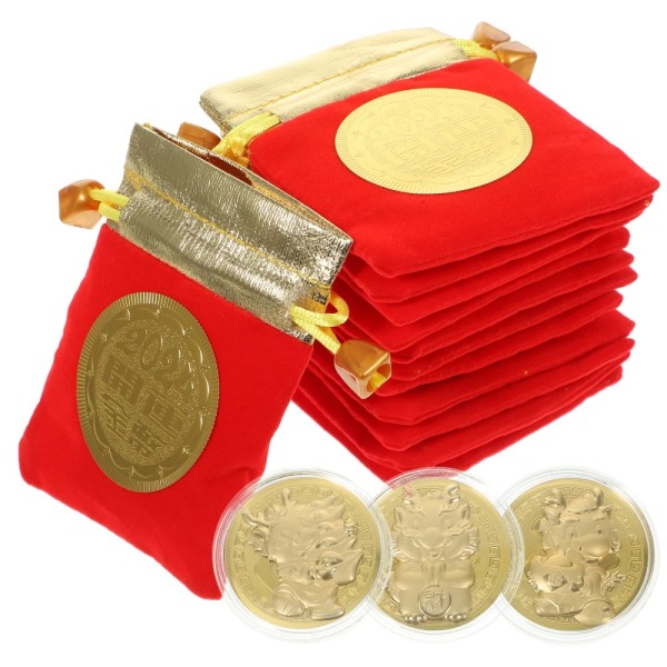 Minnesmynt Dragon Gold Coins STIL 1 MED VESKE STIL 1 Style 1 with Bag