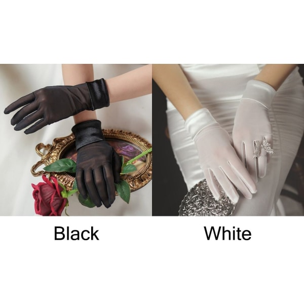 Naisten lyhyet satiinihanskat Brides Morsiusneito Finger Gloves VALKOINEN White
