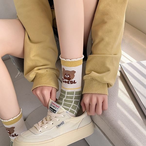 Tecknad Bear Lolita strumpor Tunna Damstrumpor 02 02 02