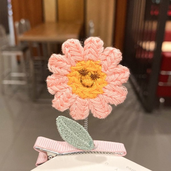 5kpl 3D Auringonkukan otsatukka Clip Knitted Spring Hairpin PINK pink
