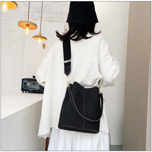 Minimalistisk Bucket Bag Håndholdt Skuldertaske SORT Black