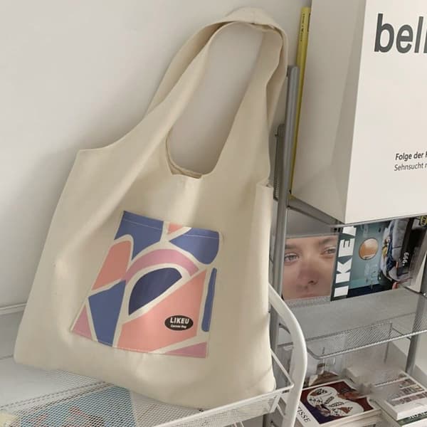 Canvas Tote Taske Sødt Print Skuldertaske E E E