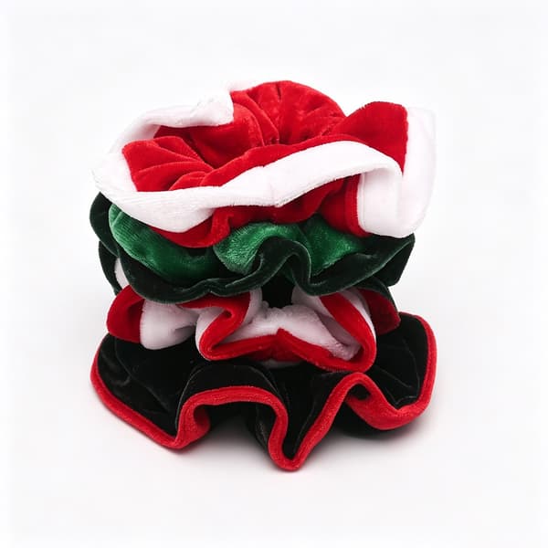 Julhårsnodd, tvåfärgad hårresår i sammet, grön röd, festaccessoar White scrunchie with red edges
