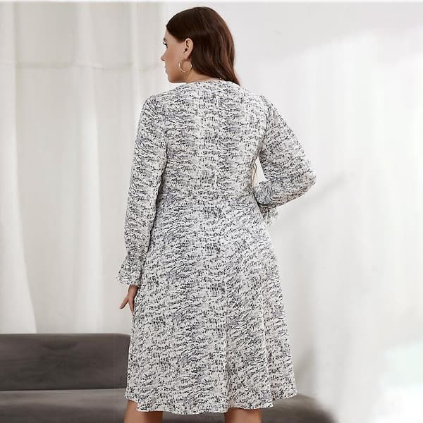 Plus Size Dam Vår Höst V-ringning Långärmad Lös Slim Fit Mage Döljande Klänning Xl-5xl White 4XL