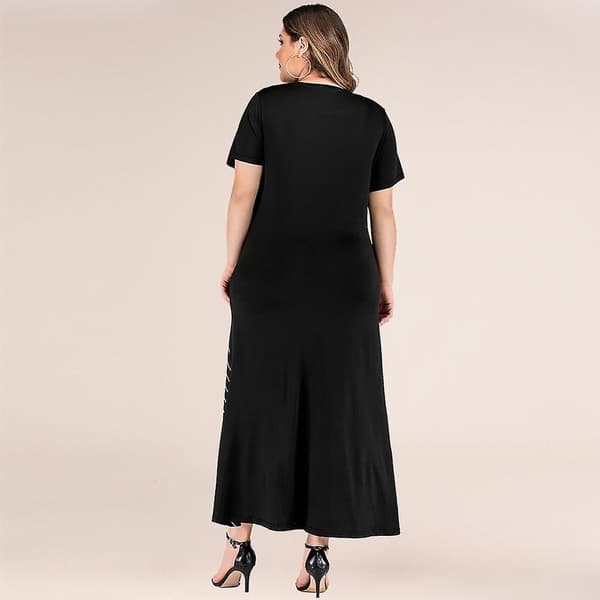Kvinnor Vår Sommar Plus Size Patchwork Randig Lös Mage Täckande Lång Klänning Xl-4xl Black 3XL